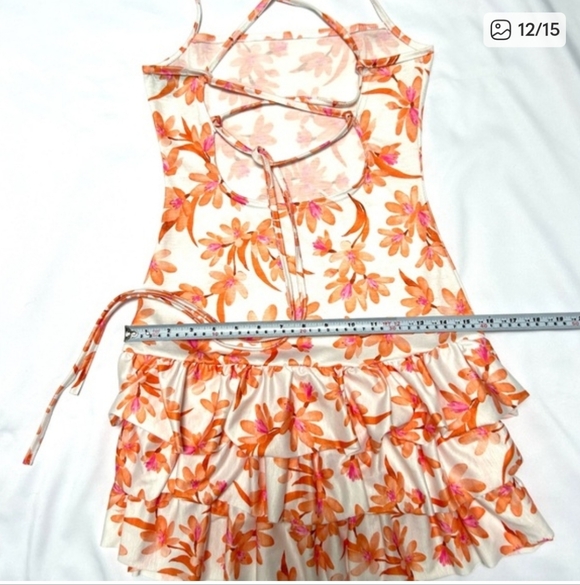 Prettylittlething Orange Floral Strappy Tiered Shift Dresd Size 2 - Picture 11 of 13